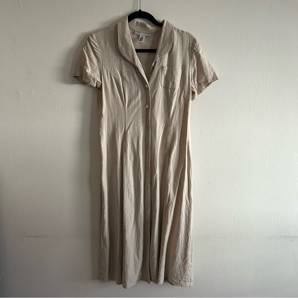 Maggy London Linen Blend Cream Sheath Dress with Collar